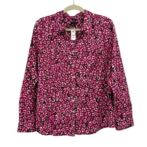 NWT’s Talbots Non Iron Leopard Print Collared Button Shirt Blouse Sz 16 Pink Top - Picture 1 of 8