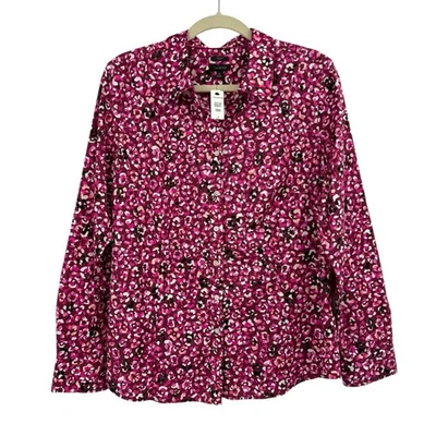 NWT’s Talbots Non Iron Leopard Print Collared Button Shirt Blouse Sz 16 Pink Top - Image 1 of 4