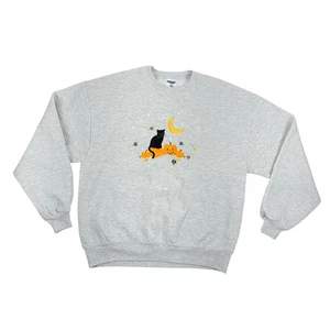 Sudadera Vintage Halloween Gris L Gato Negro Jack-O-Lantern Calabaza Luna EE. UU. - Imagen 1 de 6
