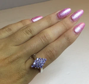 Vintage Sterling with 16 Amethyst Ring Size 8 - Picture 1 of 6