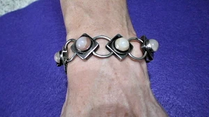 Vintage Sterling Link Bracelet With Beautiful Rose Quartz Stone; Made in Mexico - Picture 1 of 11