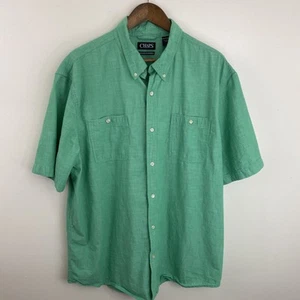 Chaps Washed Chambray Shirt Mens 2XL XXL Green Short Sleeve Button Down Cotton - Picture 1 of 14