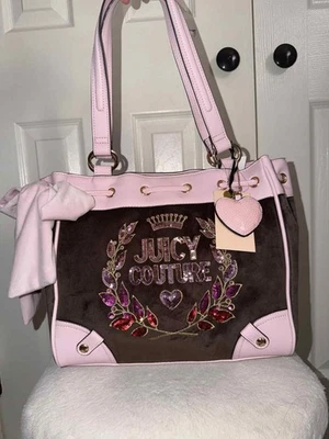 New Juicy Couture Classic Scottie Dogs Daydreamer Viral Tote Bag Pink Brown - Image 1 of 4
