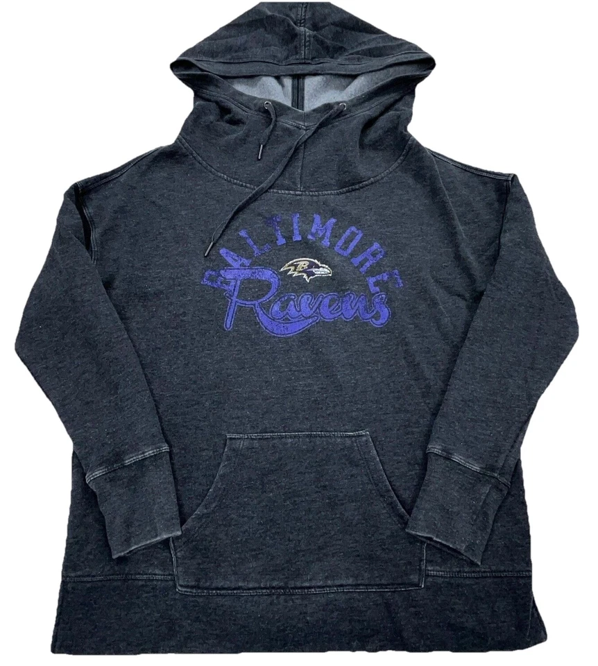 Baltimore Ravens Hoodie Women Medium Gray Sweatshirt Sweater Spell Out Faded - Image 1 of 4