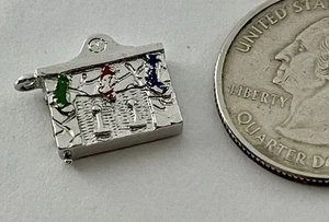 Vintage Weihnachten Kamin öffnet 2 Merry Xmas Silber Armband Charm Anhänger Fob - Bild 1 von 6