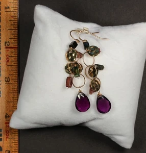 14K Gold Ohrhänger - Turmalin & Amethyst Stil Tropfen, handwerkliches Design - Bild 1 von 4