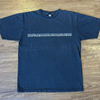 Vintage 90s Faded Black DKNY Jeans T Shirt  Large Made In USA - Perfect Fade! - Image 1 of 4
