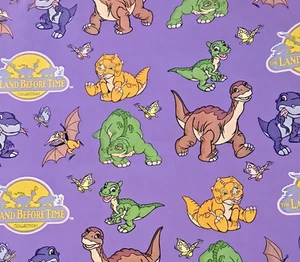 Carta da imballaggio regalo Land Before Time 1997 vintage - rotolo da 12,5 piedi quadrati - Foto 1 di 4