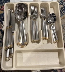 Lenox ETERNAL Gold Accent 18/8 Korea Stainless Silverware Whole Set/Lot!! RARE - Picture 1 of 5