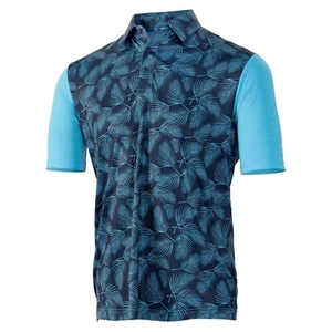 ISLAND GREEN TROPICAL LEAF PRINT MENS GOLF POLO SHIRT LARGE 40" NAVY / TURQUOISE - Picture 1 of 3