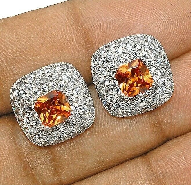 Treated Padparadscha Sapphire & Topaz 925 Solid Sterling Silver Earrings Y1-2 - Image 1 of 1