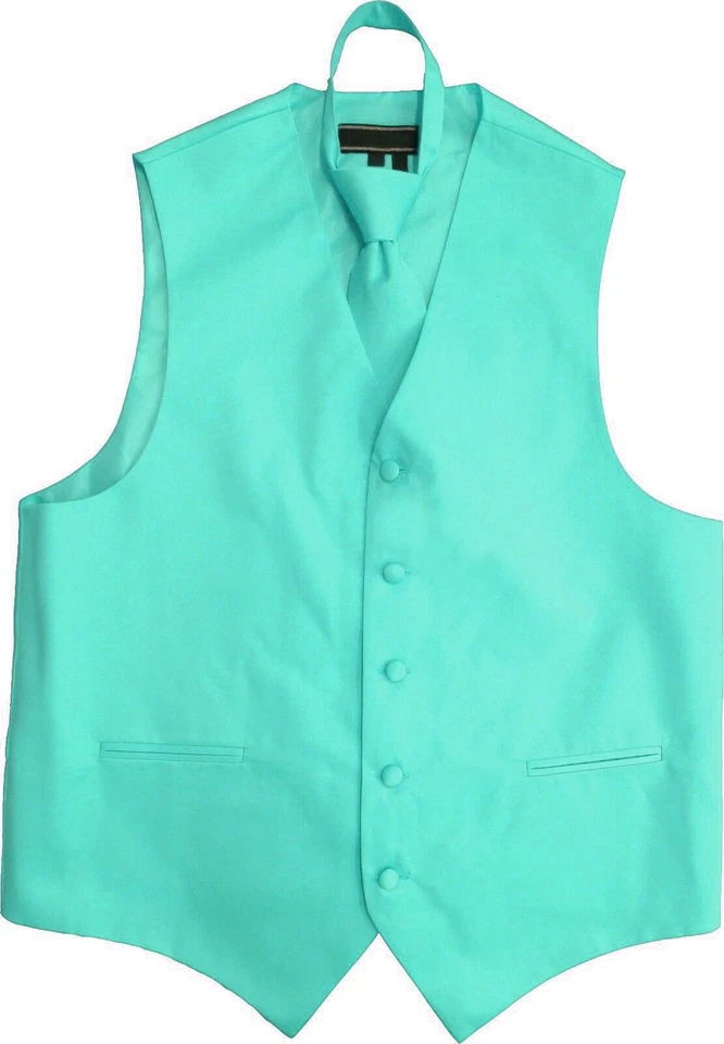 Men's Solid Color Adjustable Dress Vest & Neck Tie Set for Suit or Tuxedo - Image 1 of 2