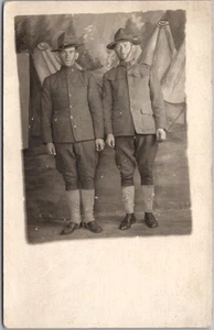 c1910s WWI Military Real Photo RPPC Postcard 2 Young Soldiers / Studio Portrait - Bild 1 von 2