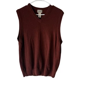 LL Bean Sweater Vest Mens Medium Brown Lambswool Pullover V Neck Classic Knit - Picture 1 of 7