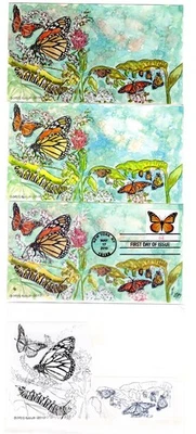 #4462 Monarch Butterfly FDC PROOF & Hand-Painted Production Material Doris Gold - Image 1 of 2