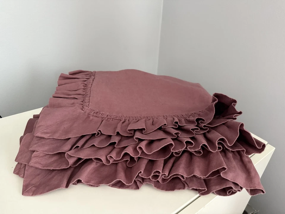 2 fundas Euro Pottery Barn con volantes 100 % lino malva púrpura casa de campo Foto 1 de 4