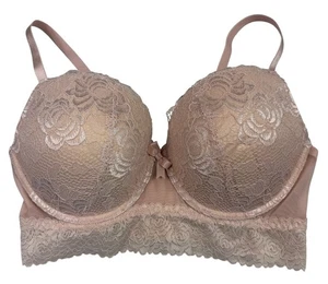 BRAS N THINGS Bra Padded Push-Up Low Line Lace Underwire Blush Pink Size 14DD - Picture 1 of 9