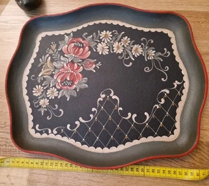 In Bauernmalerei-Technik bemaltes Tablett, Unikat, Handarbeit, ca. 40 x 30 cm - Bild 1 von 3