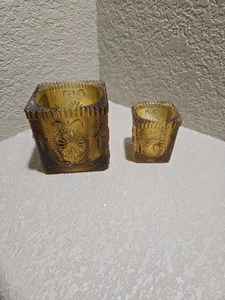 Vtg. Amber Glass Vase Brockway 4" Square Concord Candle Holder & Votive Holder  - Picture 1 of 7