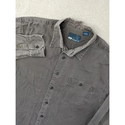 Camisa Hobie Para Hombres Grande Pana Con Botones Manga Larga Ligera Gris Informal Foto 1 de 4