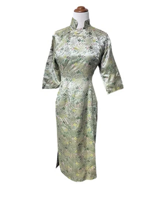 Vintage 60's Gold Floral Brocade Cheongsam Wiggle Hostess Dress Rockabilly - Image 1 of 4