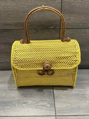 POPPY + SAGE Rattan Crossbody with Top Handle- Alice Yellow,Bag No Strap - Image 1 of 4