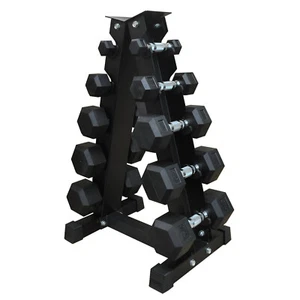 1-3-5-7-9kg Total 50kg 5 Pair Hex Rubber Dumbell Weight Set with Rack - Picture 1 of 4