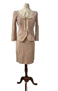 Moschino Cheap Chic Vintage 1990’s Ribbon Trim Pink Silk Tweed Skirt Suit SZ 8 - Picture 1 of 10