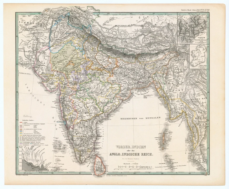 Antique Map "Vorder_Indien" (India) Stieler - Berghaus, 1870 - Image 1 of 4