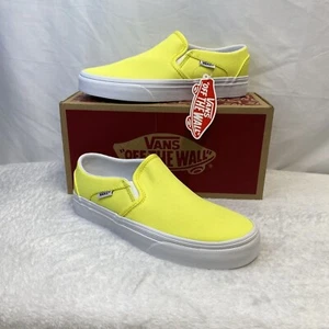 VANS Asher Canvas Casual Slip-On Sneakers Shoes Women Sz 5.5 Neon Yellow/White - Picture 1 of 11