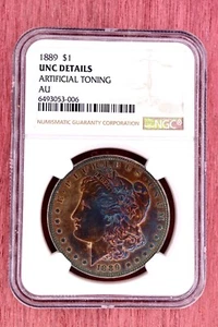1889 P Morgan Dollar Silberdollar NGC UNC Regenbogenton #1AZ - Bild 1 von 4