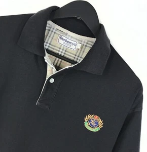 VTG Burberry London Black Polo Shirt Nova Check Logo Short Sleeve Shirt Size L - Picture 1 of 6