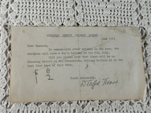 Hextable County Primary School 1973 Teacher Closure Notice Vintage Ephemera - Foto 1 di 6