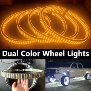 10Row 15.5'' Amber & White LEDs Heavy Metal Ring Wheel Rim Lights for Truck Car - Foto 1 di 8