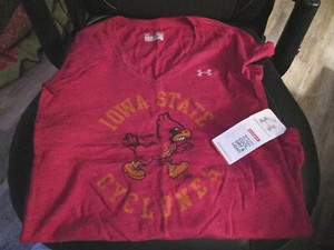 NWT UNDER ARMOUR HEAT GEAR V NECK IOWA STATE CYCLONES T SHIRT - RED - WOMENS SM - Picture 1 of 1