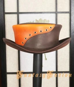 NEW Short Top Hat Burning Man Colorful Victorian Leather Hat Steampunk Pork Pie - Picture 1 of 2