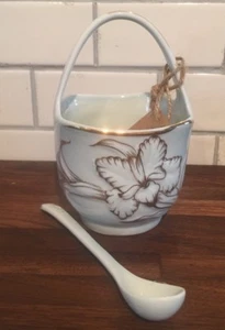 Glitterville Porcelain Mini Favor Basket Spoon Wedding Blue Anthropologie - Picture 1 of 3
