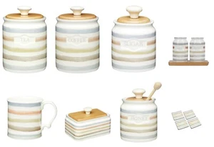 KitchenCraft Classic Collection Striped Ceramic Tea,Coffee,Sugar Storage Jar - Picture 1 of 13