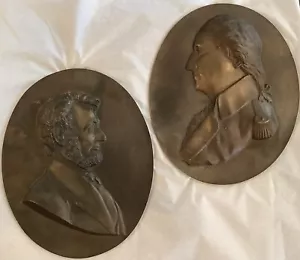 Targhe da parete bronzo Abraham Lincoln e George Washington VINTAGE 10,25x8""(121ia) - Foto 1 di 8