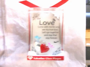 Home "Our Love - Desktop Glass Frame With Acrylic Hearts & Birds" 4 1/2" H NEW - Picture 1 of 1
