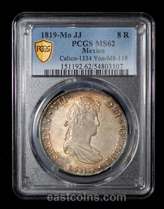 PCGS MS62 1819 Mo-JJ Mexico Ferdinand VII Silver 8 Reales - toned both side!! - Picture 1 of 4