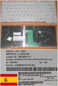 Keyboard qwerty Spanish TOSHIBA F40 F45 A200 NSK-TAB0S 9J.N9082.B0S Grey - Picture 1 of 1