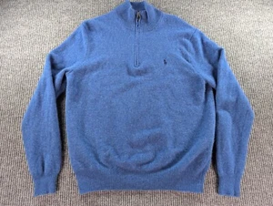 Polo Ralph Lauren Sweater Mens XL Blue Wool Alpaca Blend Quarter Zip Pullover - Picture 1 of 11