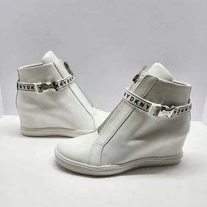 Size 9.5 M DKNY Caddie Women’s White Shoes With 3" Heel K1933879 Wedge Sneakers - Picture 1 of 14