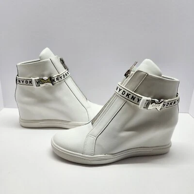 Size 9.5 M DKNY Caddie Women’s White Shoes With 3" Heel K1933879 Wedge Sneakers - Image 1 of 4