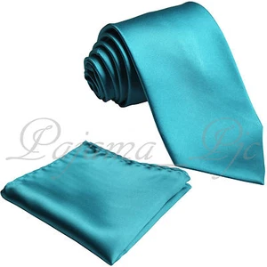 New Men's Solid MICROFIBER Neck Tie Necktie And Pocket Square Hankie TURQUOISE - Picture 1 of 1