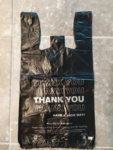 1/6 Black 21.5 x 6.5 x 11.5 "Thank You" T-Shirt Plastic Grocery Shopping Bags - Picture 1 of 2
