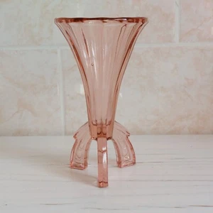 Art Deco Rocket Vase Pink Glass 1930s Tripod Legs Czech Bohemian Interior 16cm 2 - Picture 1 of 23