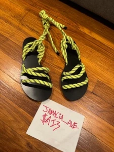 Balenciaga Neon Fluorescent Yellow strap Flat Sandals sz 37.5 EU - Picture 1 of 4