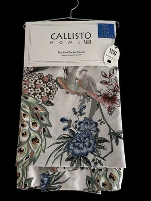 CALLISTO Window Curtains 2 Panels 38” X 84" Peacock Birds Drapers Back Top Ivory - Image 1 of 4